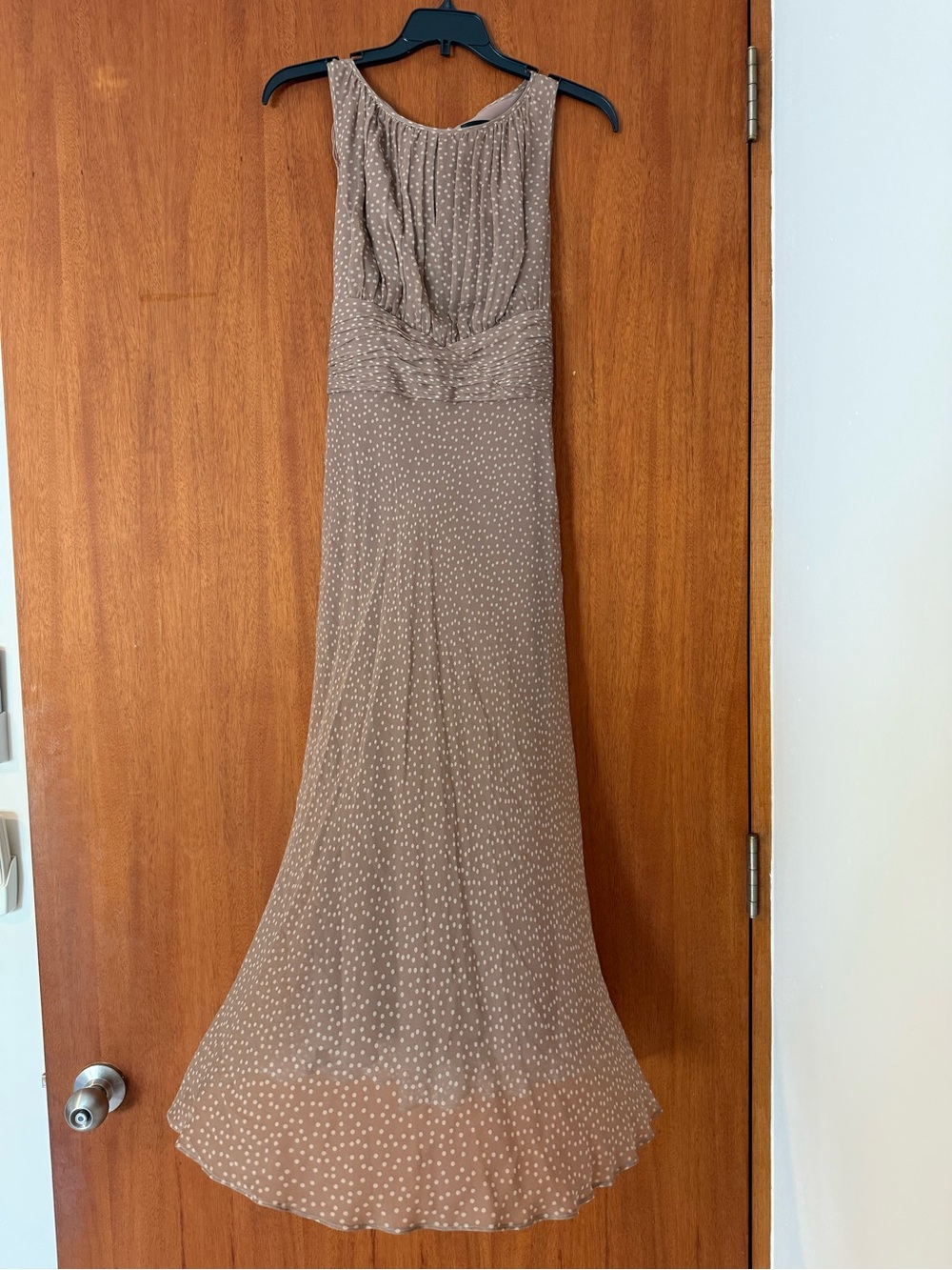Vintage Adrianna Papell Taupe Polka Dot Sleeveless Maxi Dress